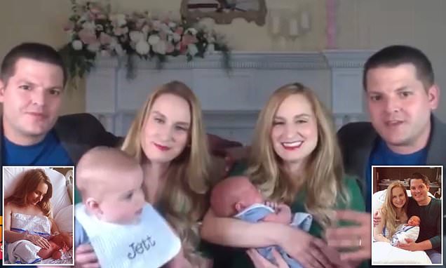 Twin sisters who married identical brothers in a joint wedding both welcome baby boys | Daily Mail Online