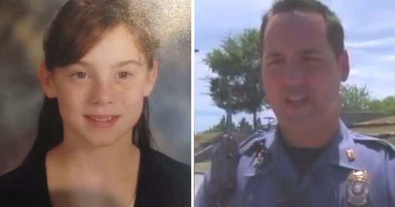 Una niña sonriendo en una foto y en la foto de al lado un policía