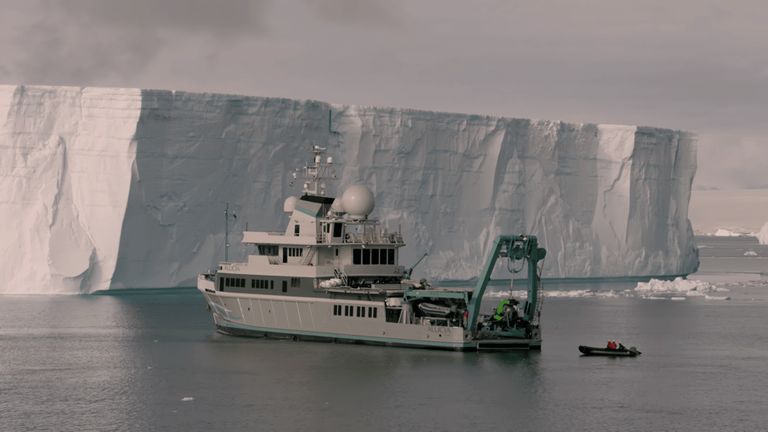 ship near an iceberg