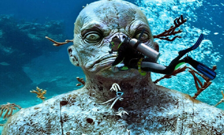 human figure and diver under water