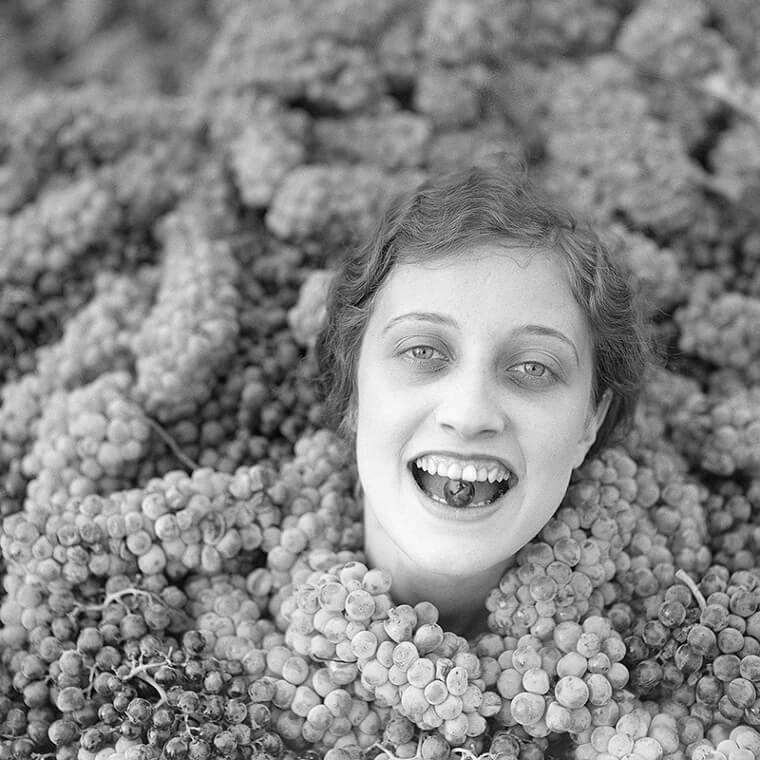 woman and grapes vine