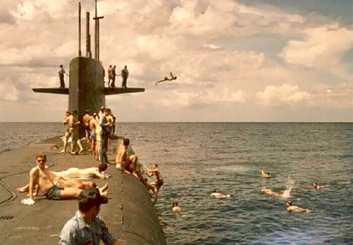 submarine people jumping
