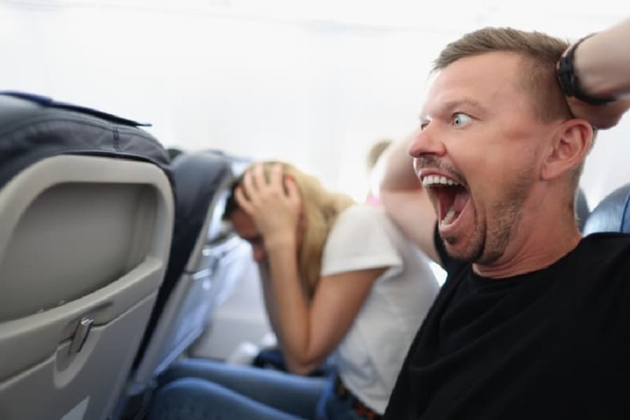scared people on the airplane